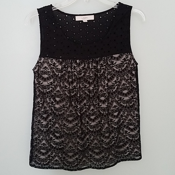 LOFT Tops - LOFT Eyelet Lace Tank Black Size Small